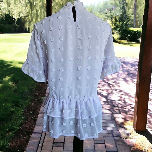 ANDREE BY UNIT ( L ) Lilac Swiss Dot Ruffled Short Sleeve Blouse - Picture 4 of 7